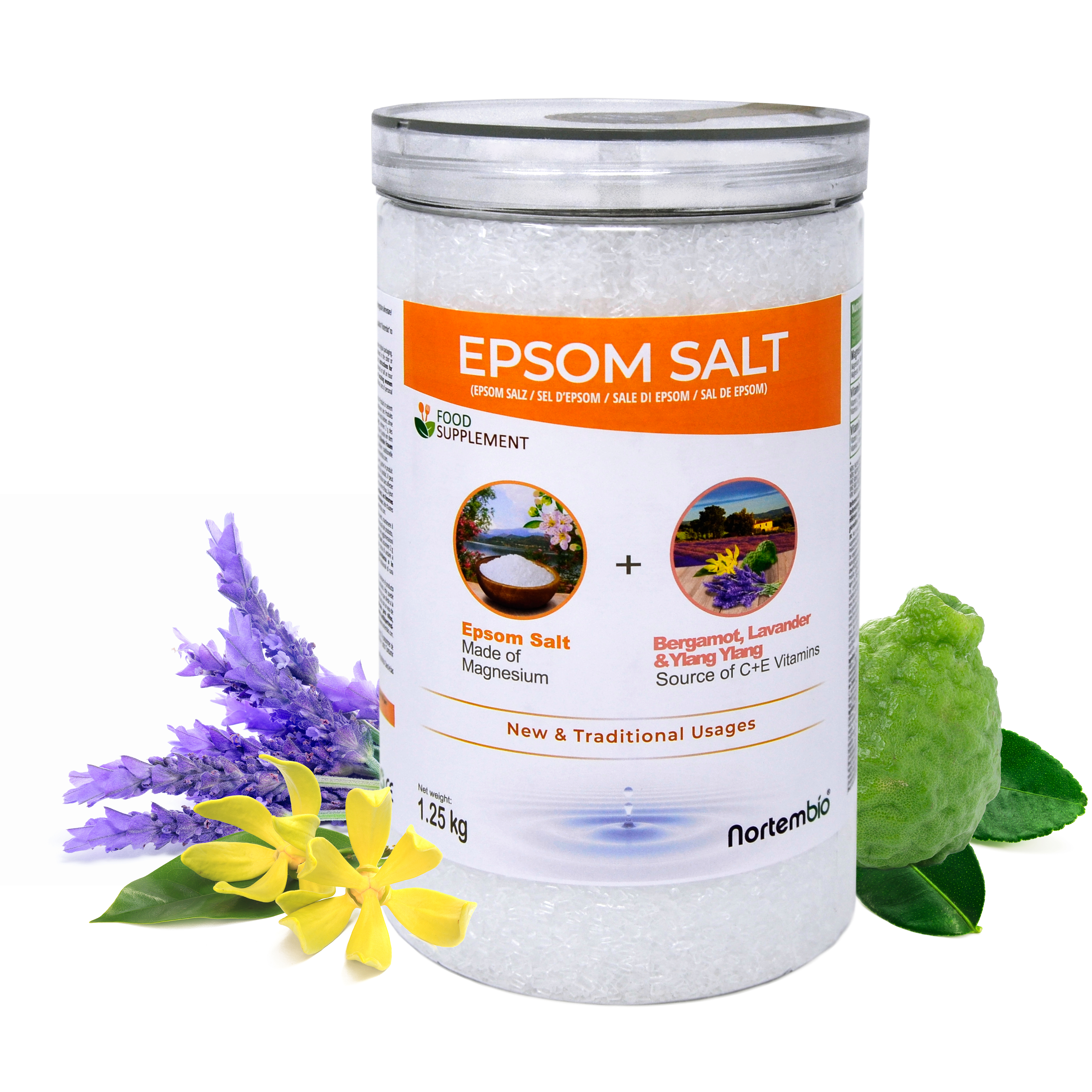 Sales de Epsom alimentarias bergamota, ylang ylang y lavanda